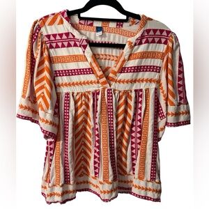Old Navy Embroidered Geometric Boho V-Neck Half-Sleeve Top Size Large